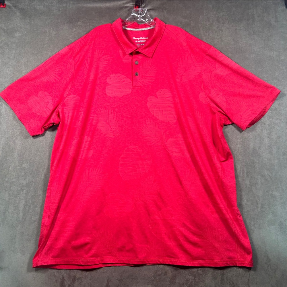 Tommy Bahama IslandZone Mens 4XLT Pink Tropical Leaf Short Sleeve Polo Shirt